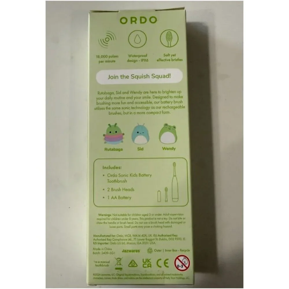 Ordo Sonic Kids Battery Toothbrush with Extra Brush Rutabaga Green NEW